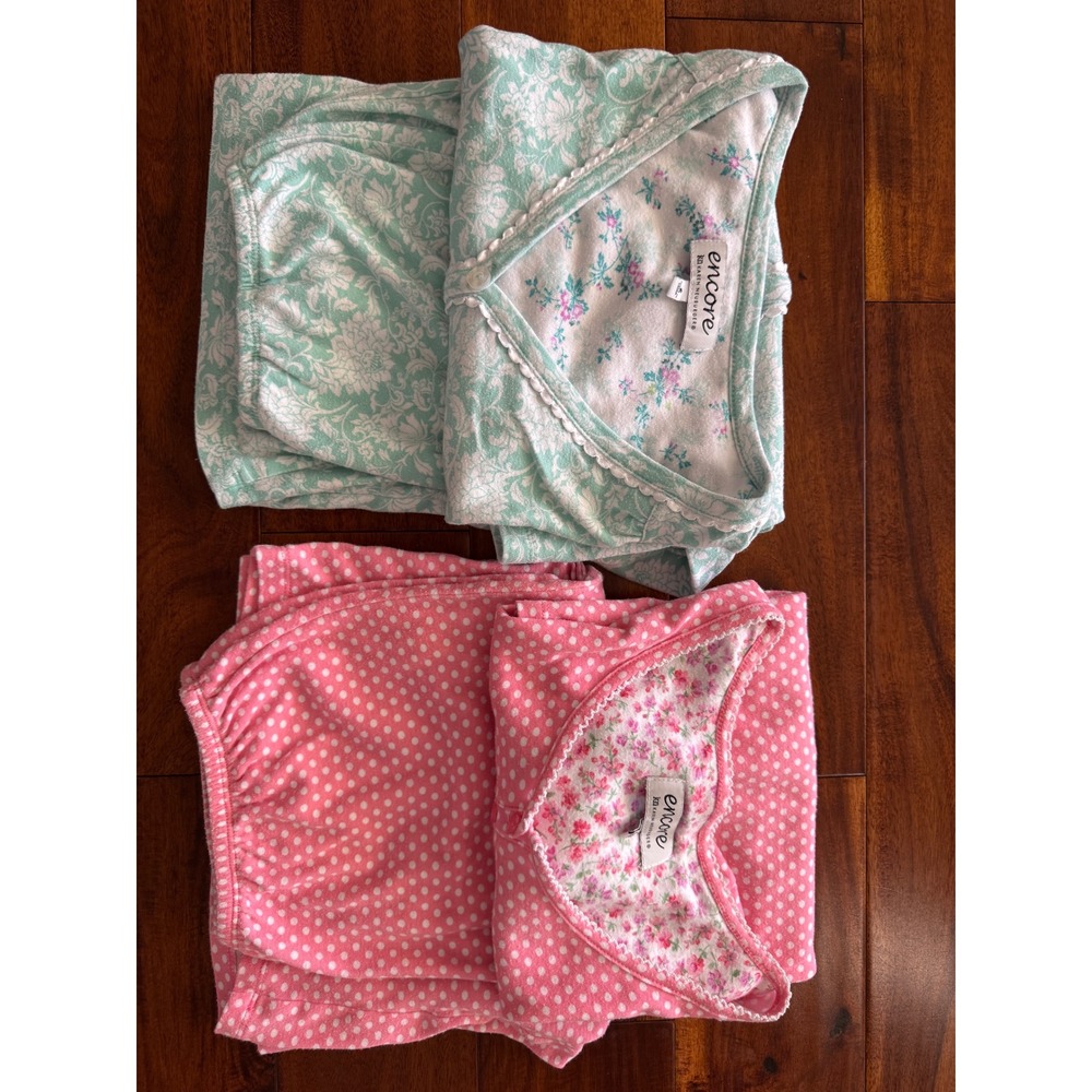 Encore Karen Neuburger Pajama Set Women S Pink Mint Polka Dot Floral 2-Pack Exc - Picture 2 of 8